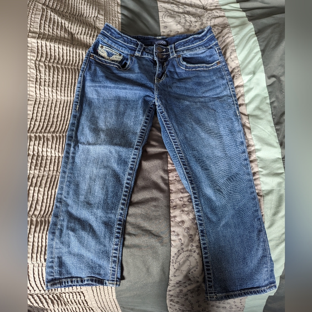 Vigoss Medium Wash Double Button Silver Glitter E… - image 4